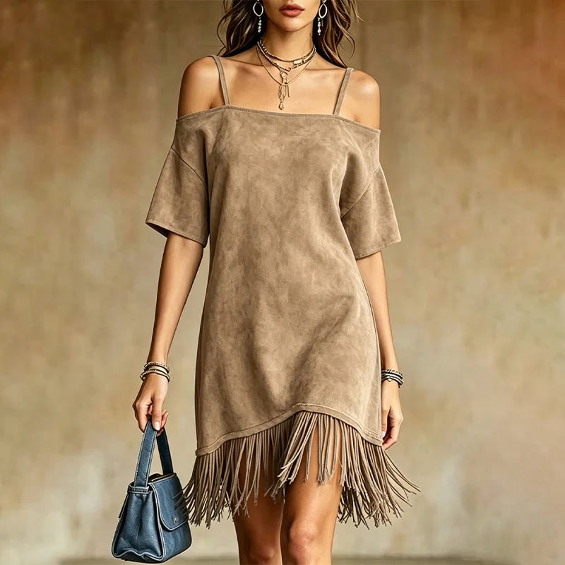 Women's Off-Shoulder Strap Fringe Dress