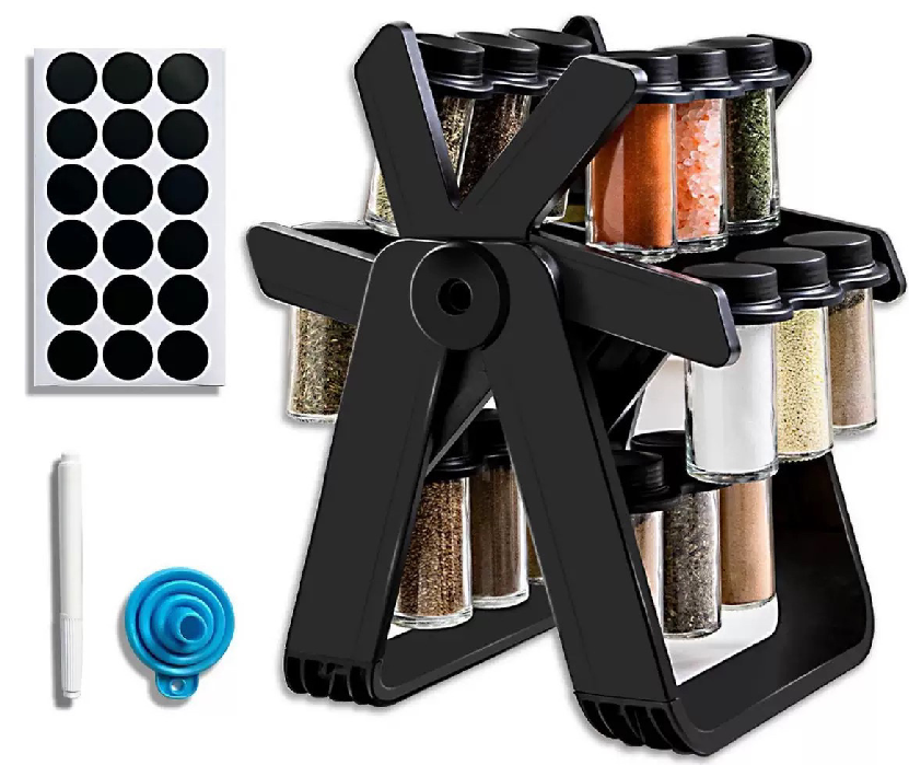 🎡Exquisite Kitchen: Hot Sale rotating spice rack organizer with 18 spice jars