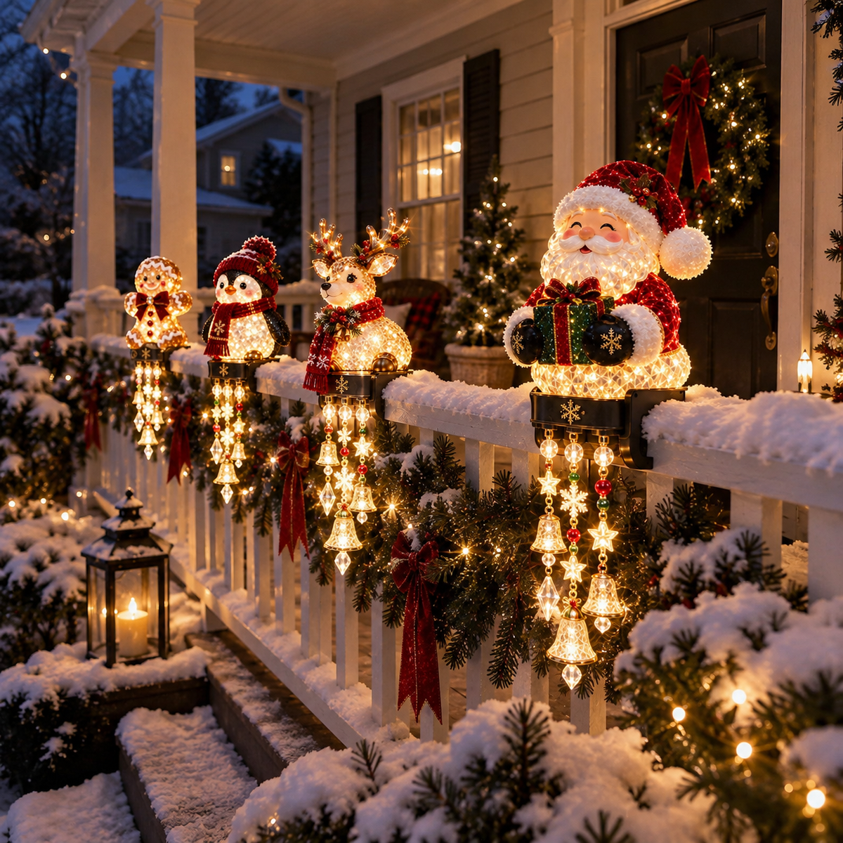 🎄 Christmas Porch Railing Lights – 4 Festive Character Designs