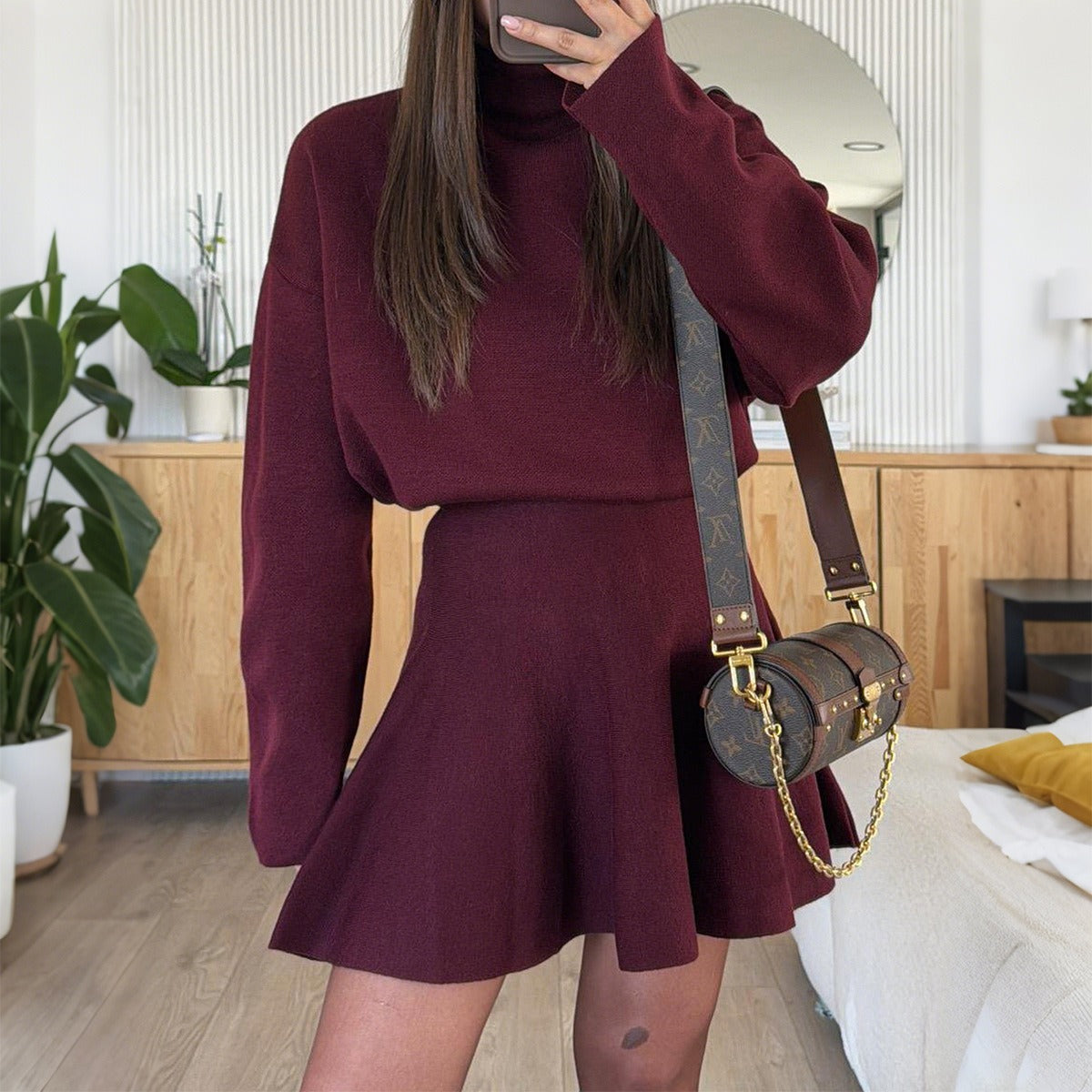 💖Women's Mock Neck Knit A-Line Mini Dress