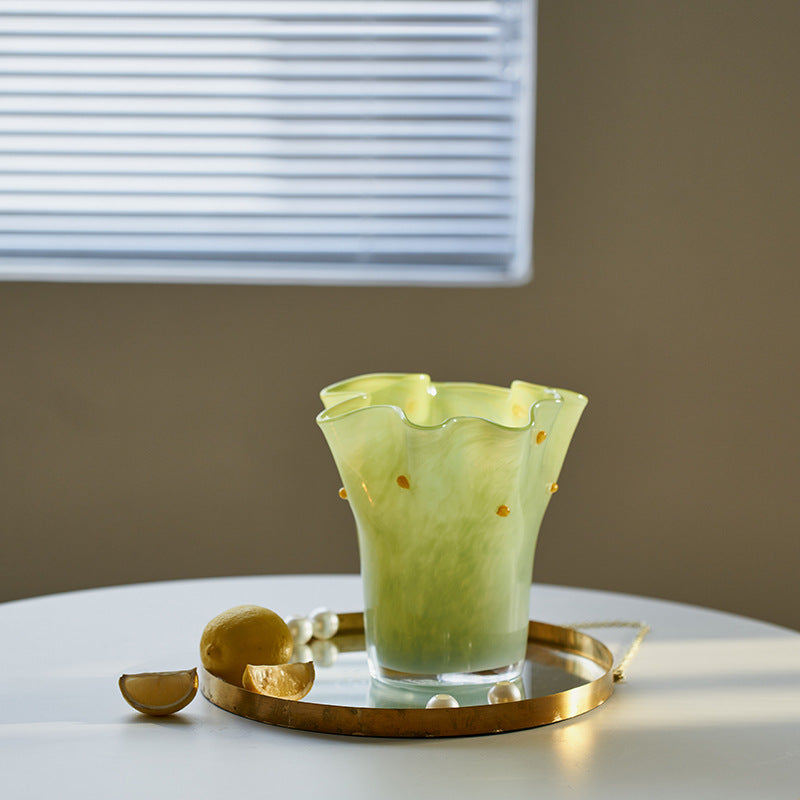 Handcrafted pleated glass vase