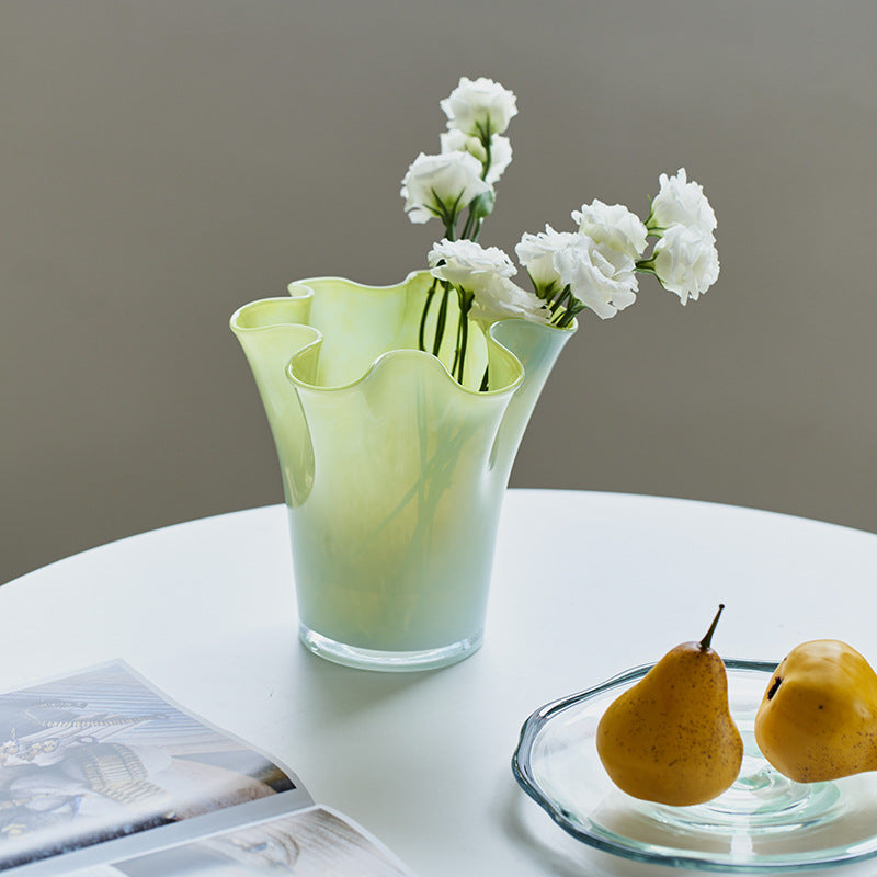 Handcrafted pleated glass vase