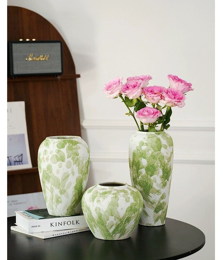 Unique and elegant green speckled ceramic vase