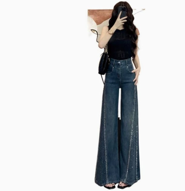 Rhinestone wide-leg flared jeans