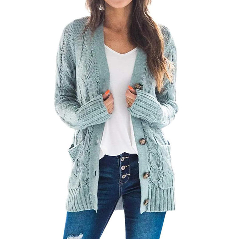 💕Women's Fall Casual Long Sleeve Button Down Open Front Cable Knit Cardigan