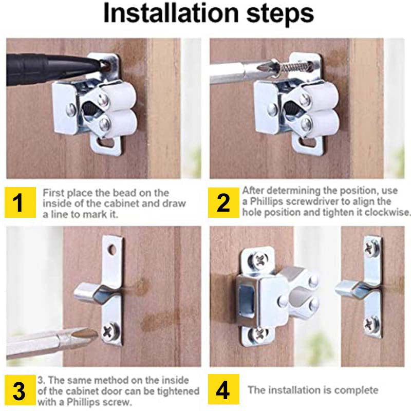 Stainless Steel Cabinet Door Catches - Heavy Duty Push-to-Open Magnetic Snaps, Easy Install & Rust-Proof