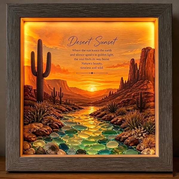 💡Handcrafted: 3D Coastal Lighthouse & Sea Glass Shadow Box Night Light
