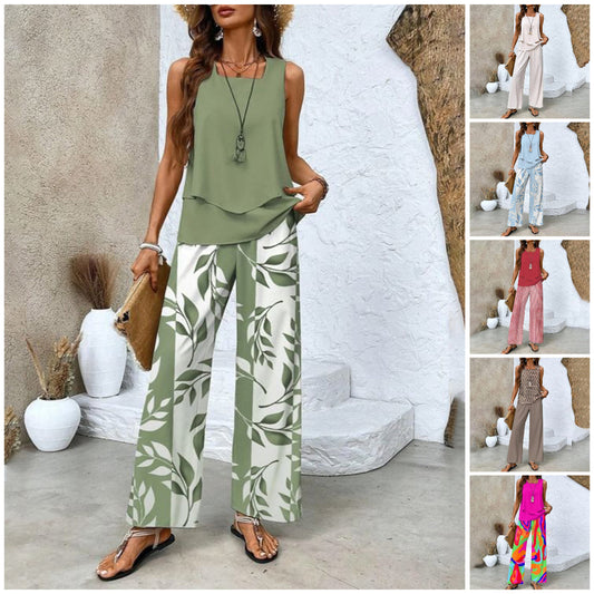 🌺Women's Trendy Print 2 Piece Outfits Sleeveless Top & Pants