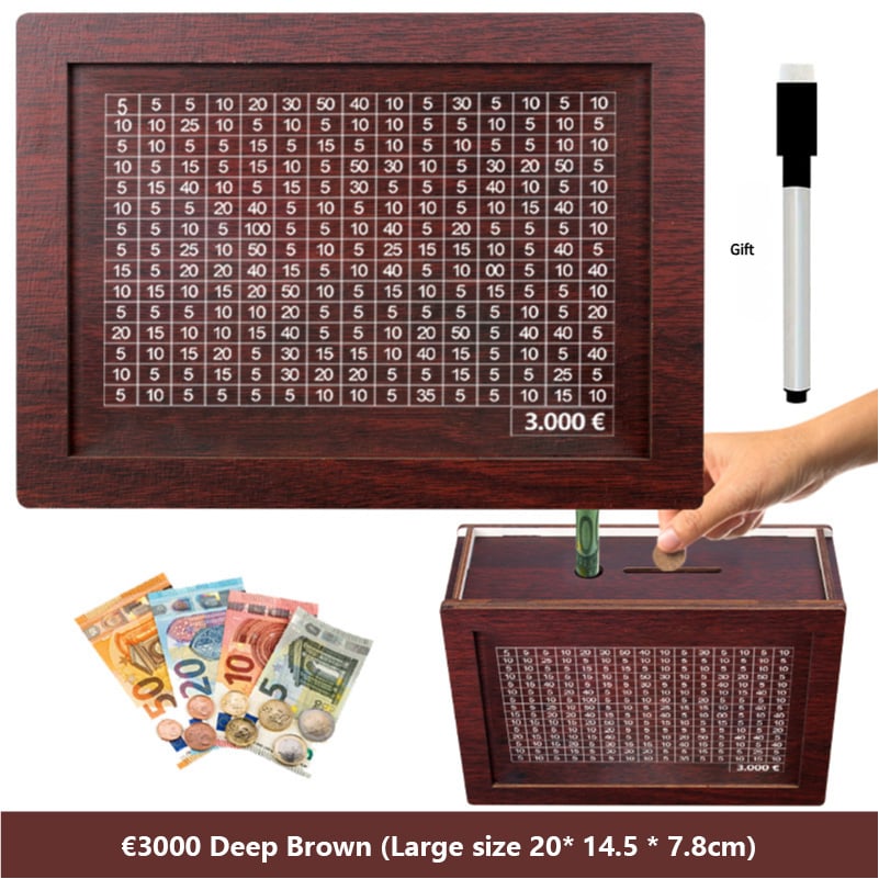 🔥Hot Sale🔥1000/3000/5000/10000 Wooden Money Box - Reusable Savings Target Bank for Home Decoration and Financial Goals