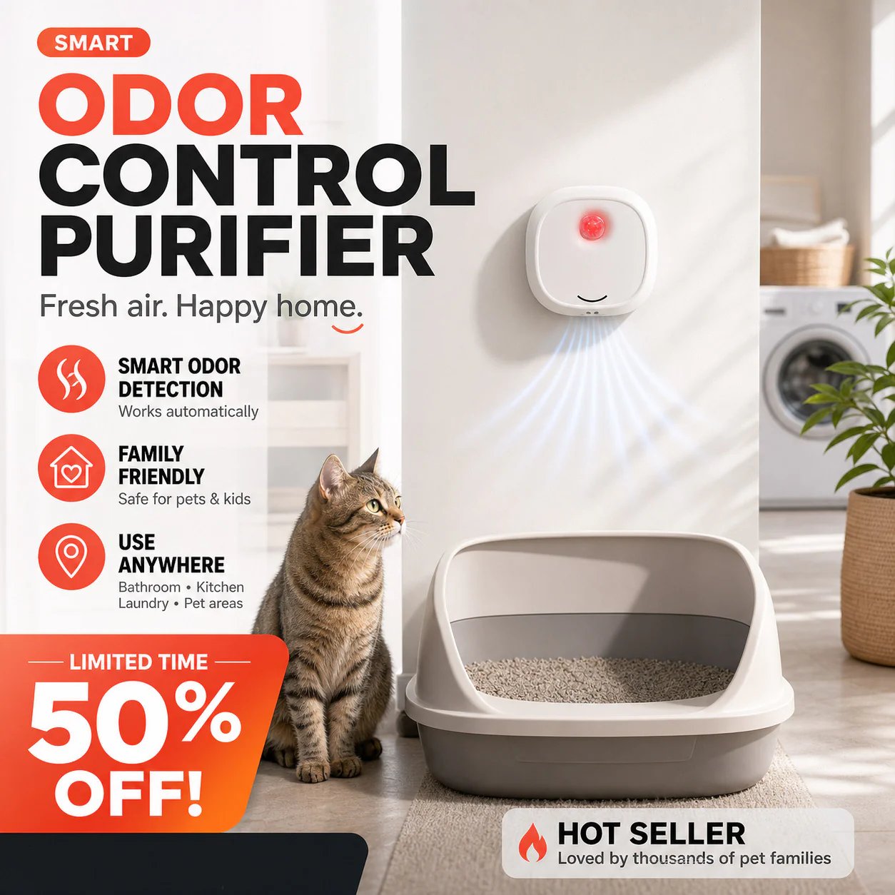 🔥Limited Time 49% OFF! 🌬️Say goodbye to unpleasant odors with it! Smart Quiet Pet Odor Eliminator