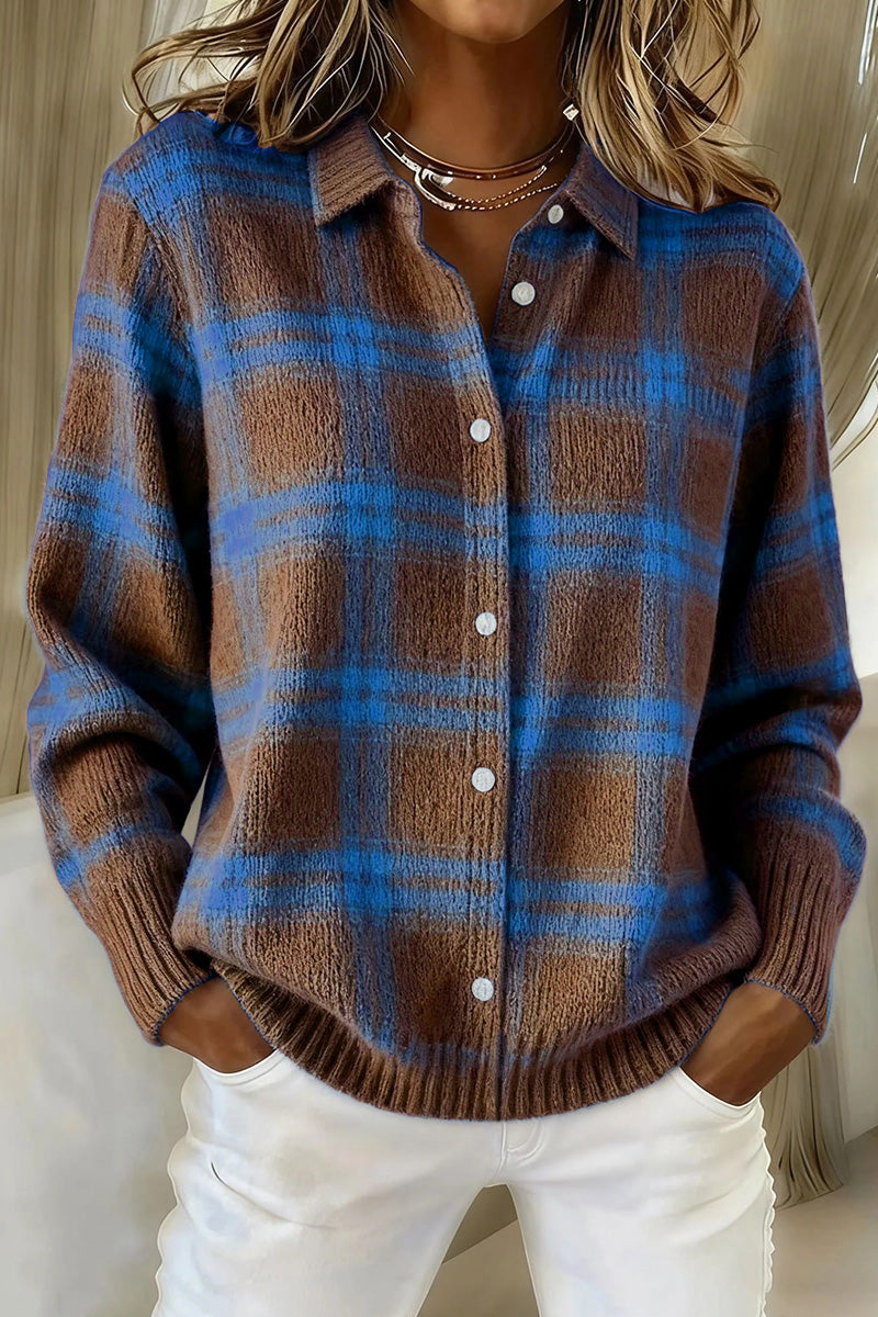 🔥 Women's Plaid Print Casual Cotton Buttoned Cardigan Sweater