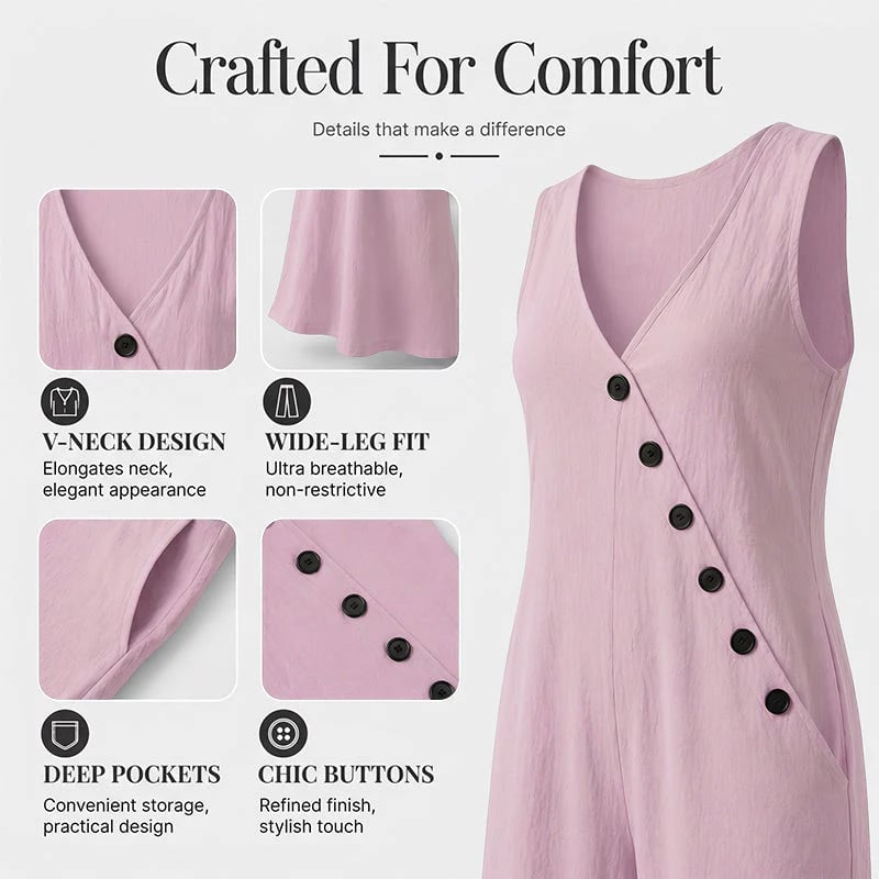 Women's Sleeveless V-Neck Jumpsuit with Pockets