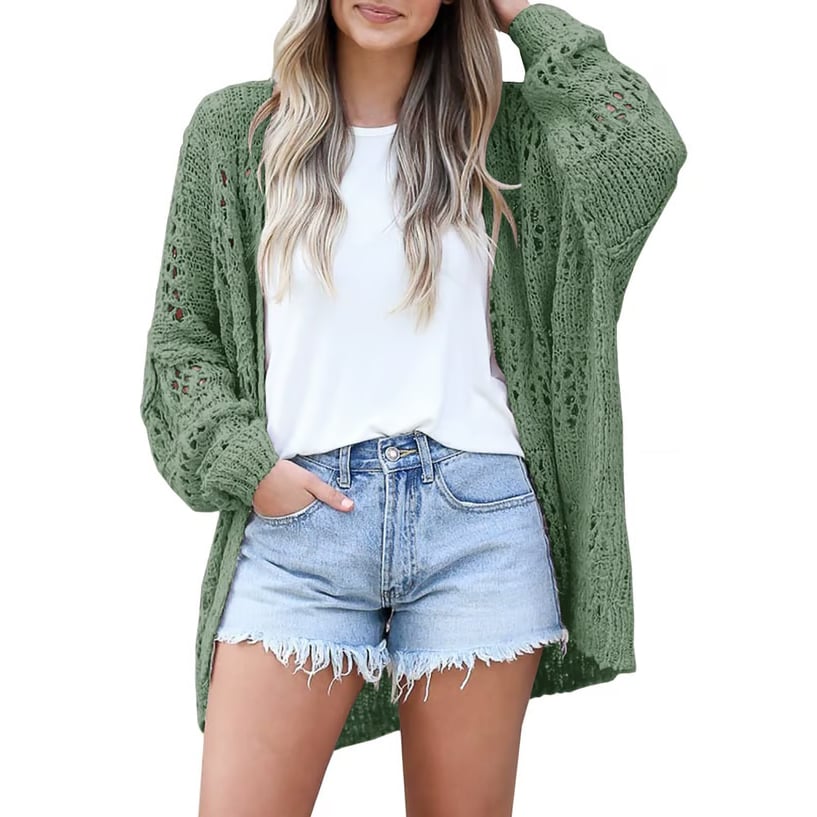 🔥 Women's Cotton Lightweight Crochet Cardigan Long Sleeve Open Front Oversized Summer Sweater Batwing Beach Fashion