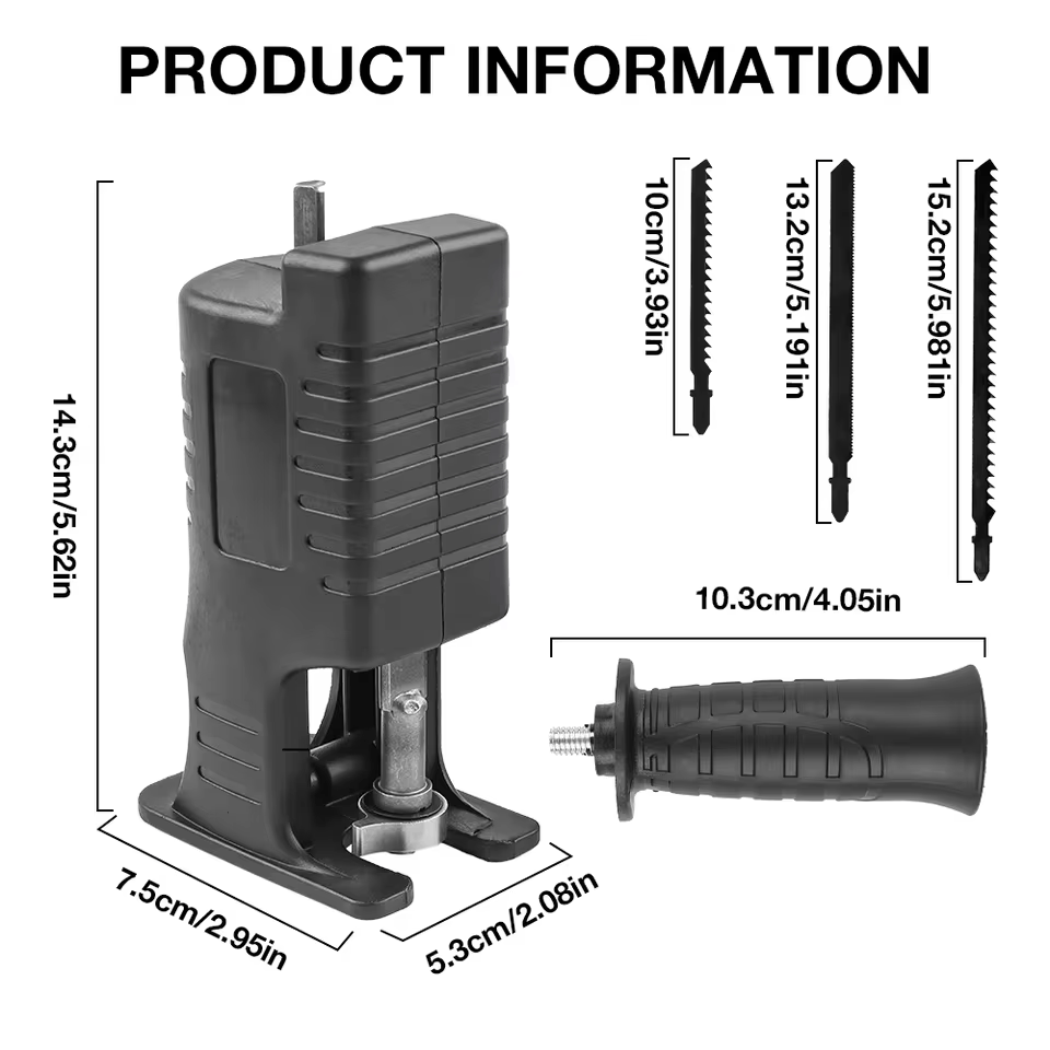 Portable Reciprocating Saw Adapter for Electric Drill - 3pcs Wood Cutting Blades - DIY Woodworking Tool
