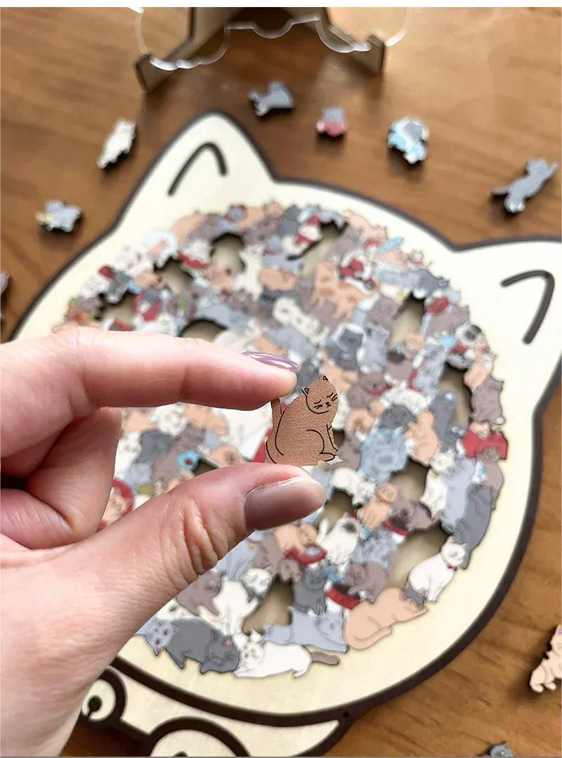 🎅🐱135-Piece Morandi-Colored Cat Shaped Wooden Jigsaw Puzzle