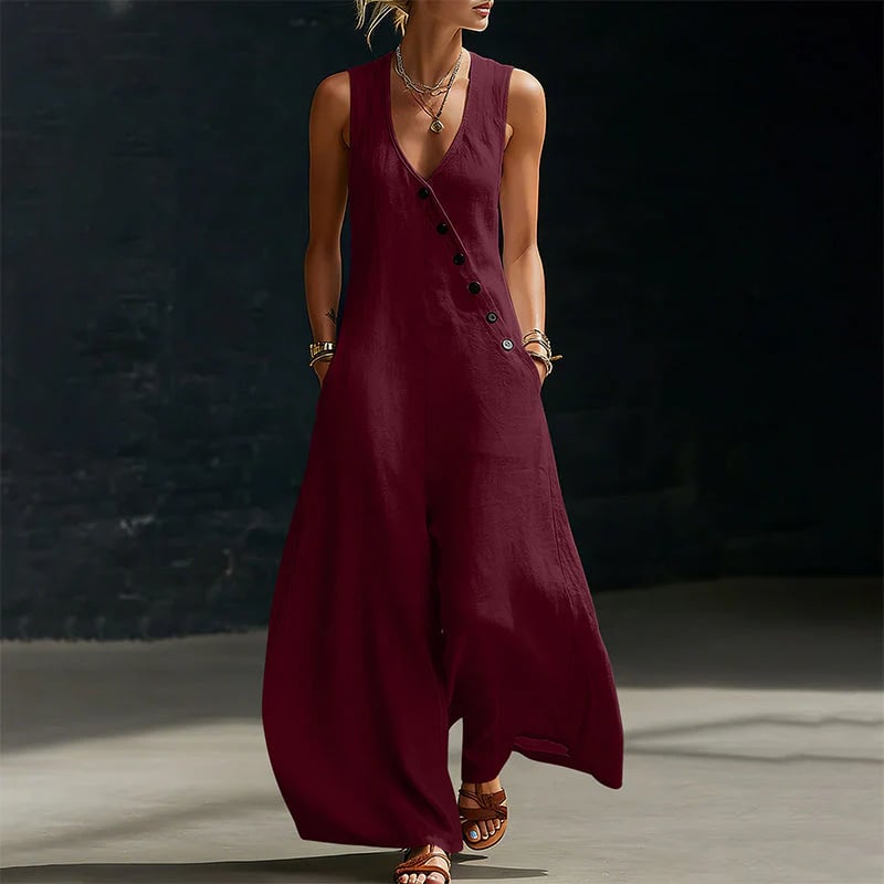 Women's Sleeveless V-Neck Jumpsuit with Pockets