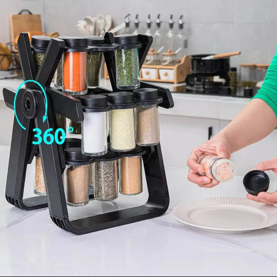 🎡Exquisite Kitchen: Hot Sale rotating spice rack organizer with 18 spice jars