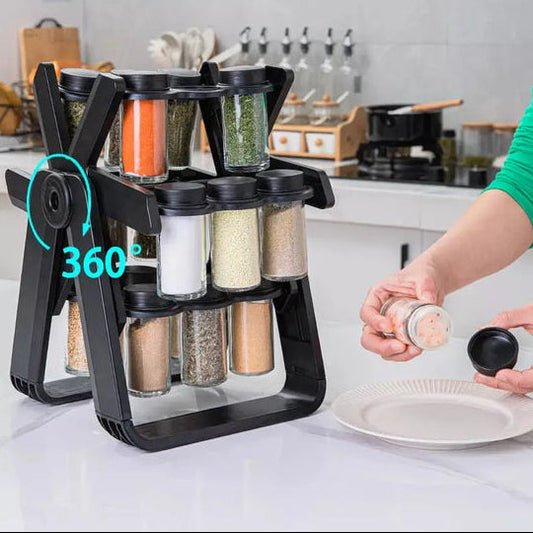 🎡Exquisite Kitchen: Hot Sale rotating spice rack organizer with 18 spice jars