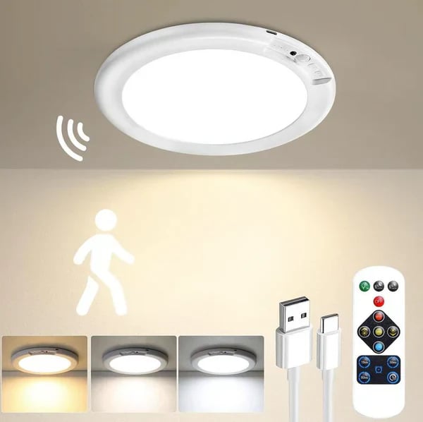 💡Rechargeable Motion Sensor Ceiling Light with Remote - Magnetic Wireless Ceiling Light Battery Powered
