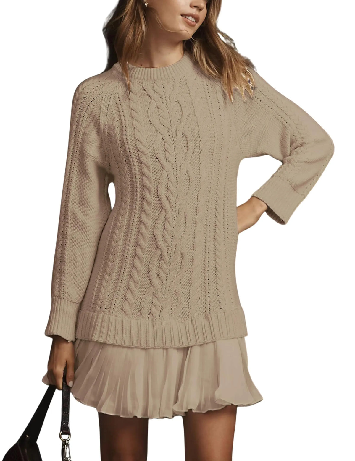 🔥 2026 Hot Sale 🔥🎁🧥Women's Round Neck Cable Knit Sweater Mini Skirt
