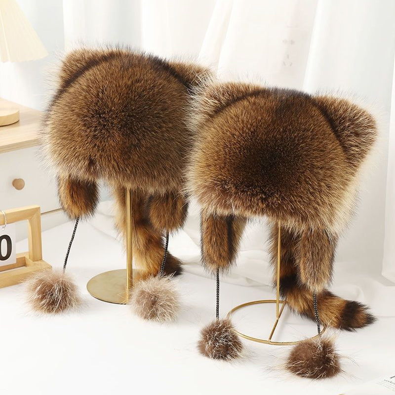 🎁✨Cute Faux fur Raccoon Tail Parent-Child Plush Hat