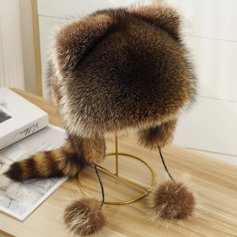 🎁✨Cute Faux fur Raccoon Tail Parent-Child Plush Hat