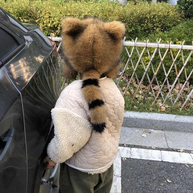 🎁✨Cute Faux fur Raccoon Tail Parent-Child Plush Hat