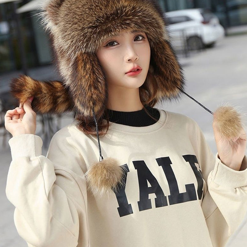 🎁✨Cute Faux fur Raccoon Tail Parent-Child Plush Hat