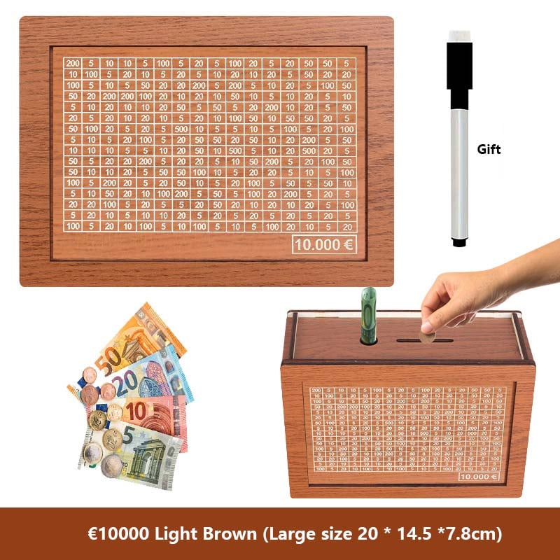 🔥Hot Sale🔥1000/3000/5000/10000 Wooden Money Box - Reusable Savings Target Bank for Home Decoration and Financial Goals