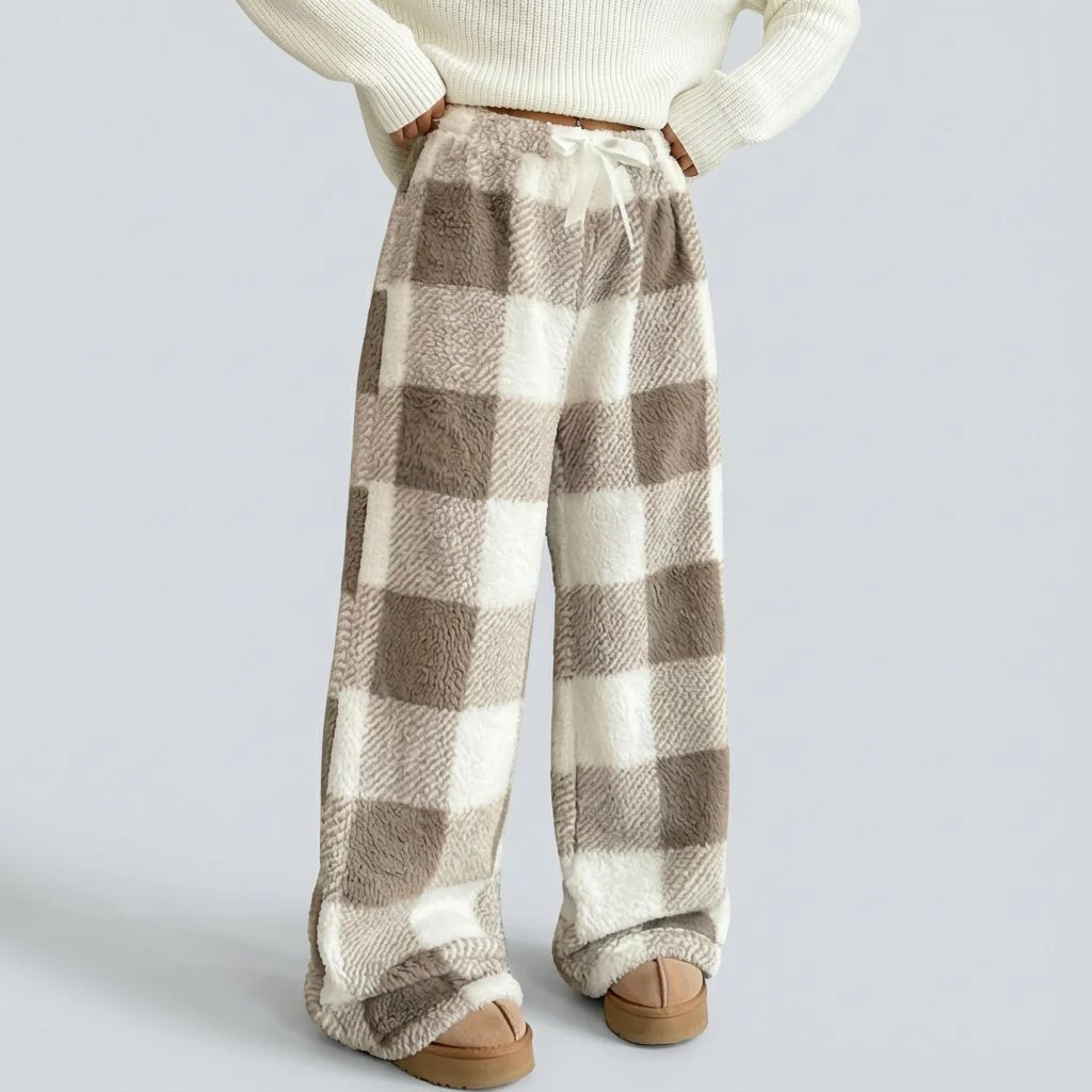 🔥Winter Vintage Plaid Elastic Straight Loose Thick Warm Casual Pants