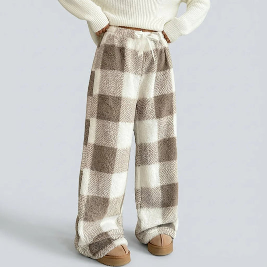 🔥Winter Vintage Plaid Elastic Straight Loose Thick Warm Casual Pants