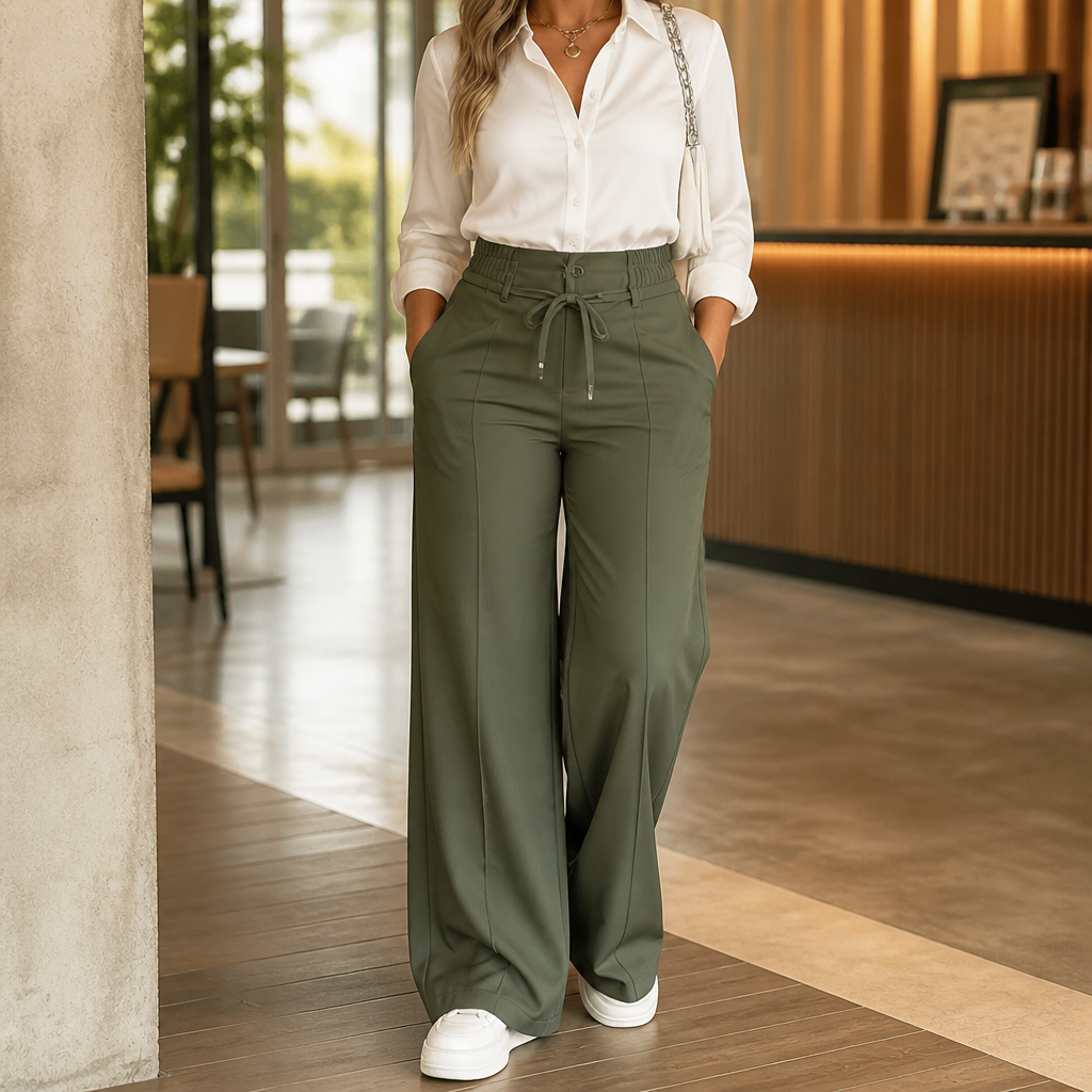 Women's Drawstring Multi-Pocket Straight-Leg Wide-Leg Pants
