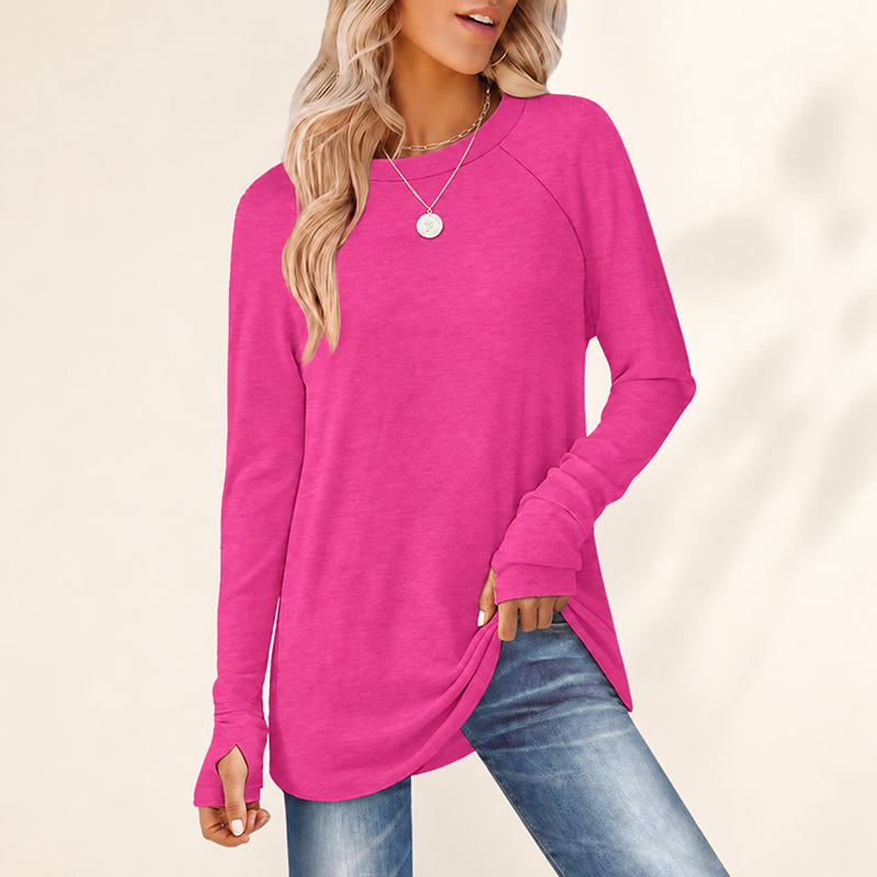 Women's Tunic Top Long Sleeve Round Neck with Thumb Holes