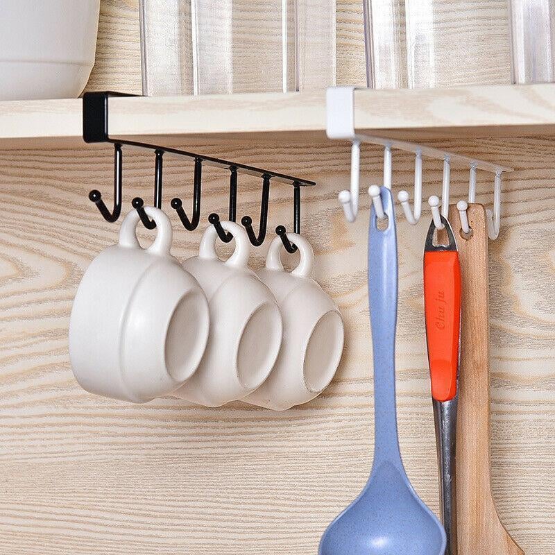 🔥6 Hooks Under-Cabinet Hanger Rack