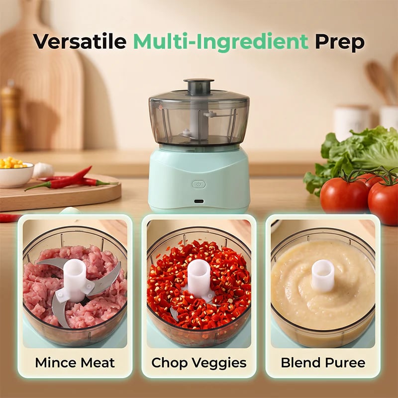Wireless Mini Food Chopper – One-Touch & Dual S-Blade Design