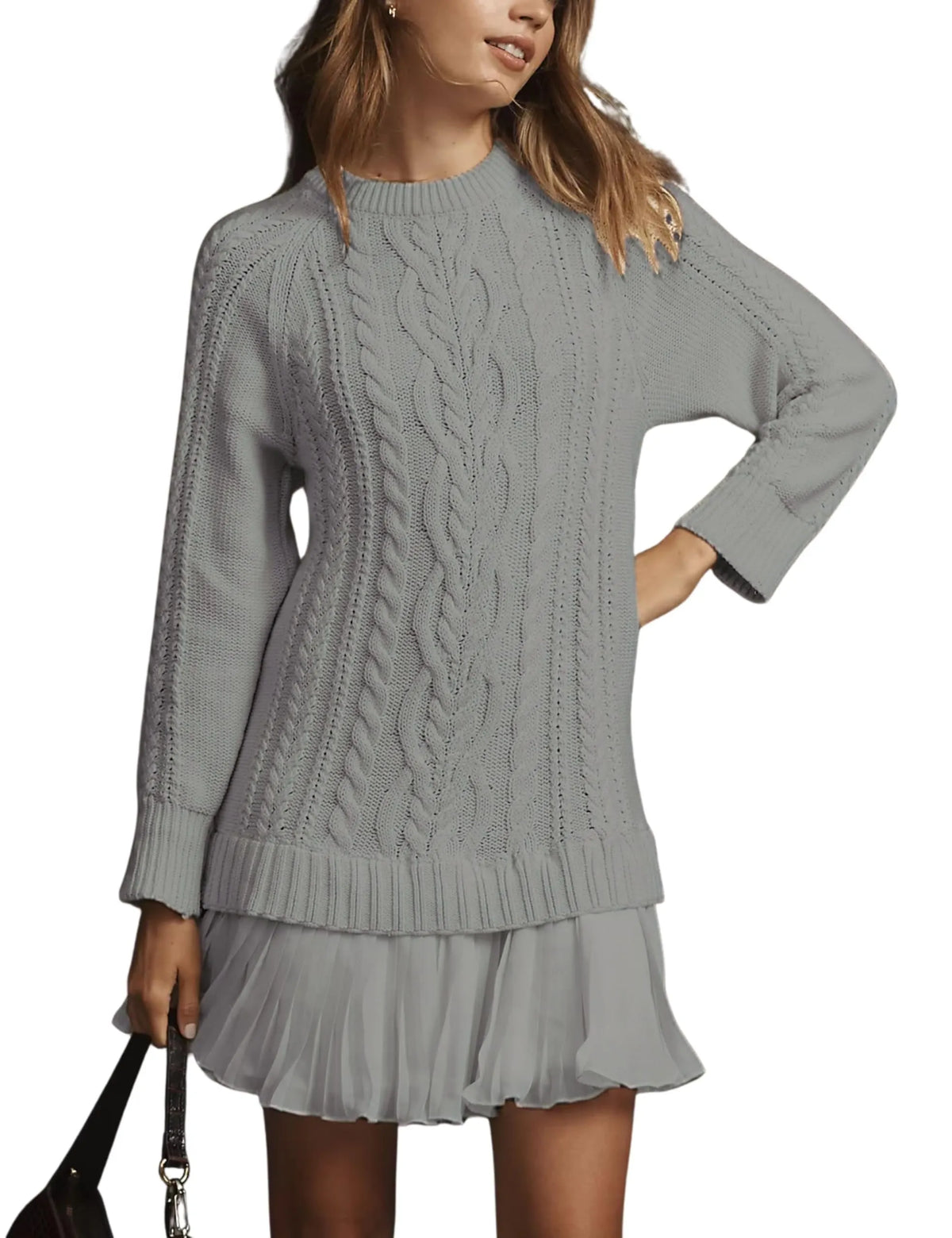 🔥 2026 Hot Sale 🔥🎁🧥Women's Round Neck Cable Knit Sweater Mini Skirt
