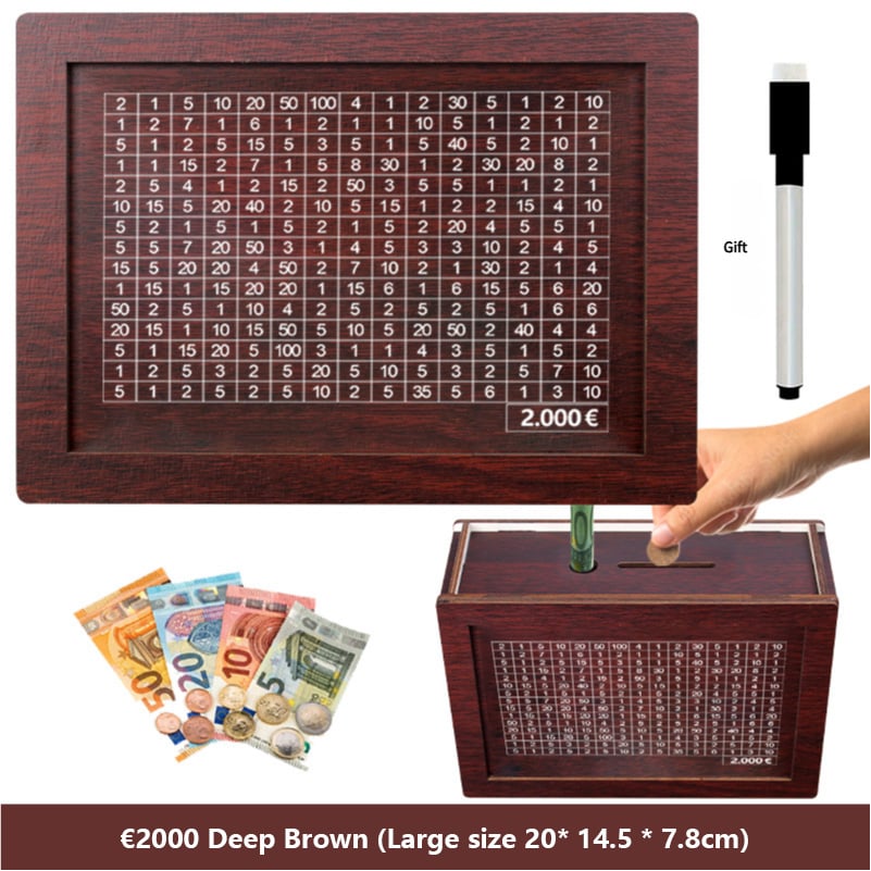 🔥Hot Sale🔥1000/3000/5000/10000 Wooden Money Box - Reusable Savings Target Bank for Home Decoration and Financial Goals
