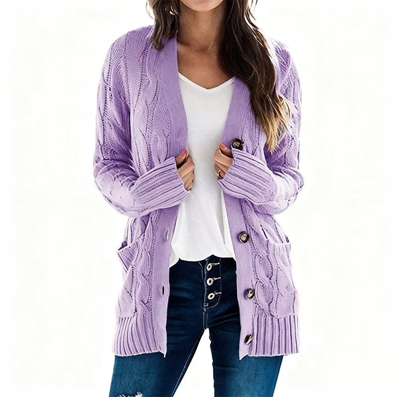💕Women's Fall Casual Long Sleeve Button Down Open Front Cable Knit Cardigan