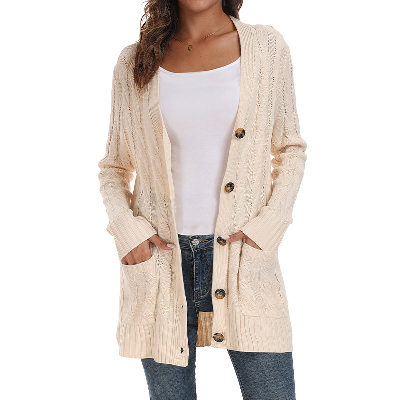 💕Women's Fall Casual Long Sleeve Button Down Open Front Cable Knit Cardigan