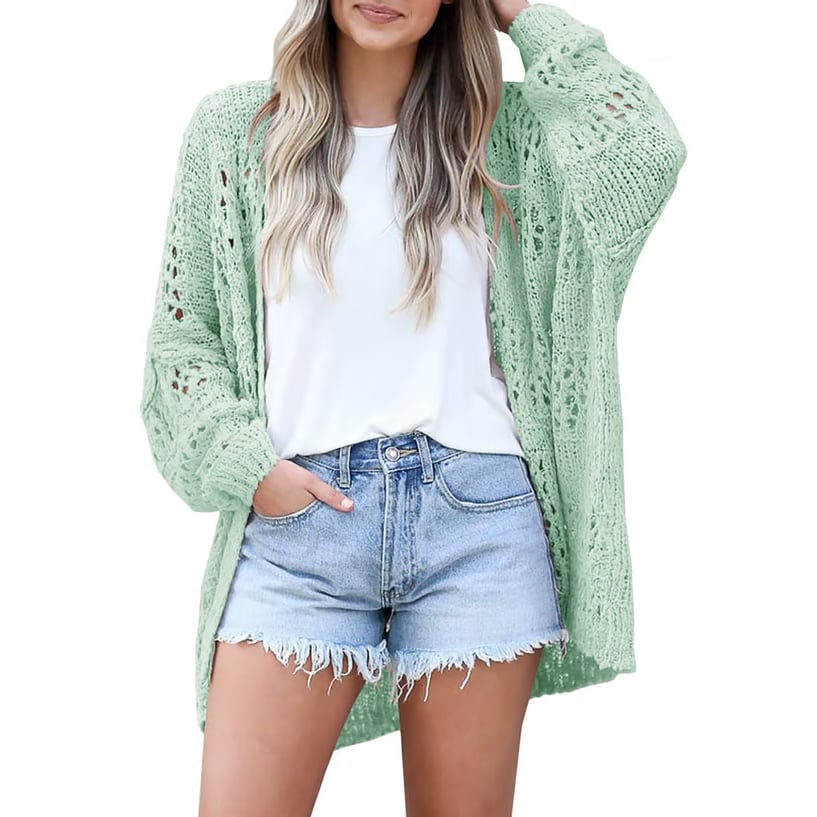 🔥 Women's Cotton Lightweight Crochet Cardigan Long Sleeve Open Front Oversized Summer Sweater Batwing Beach Fashion