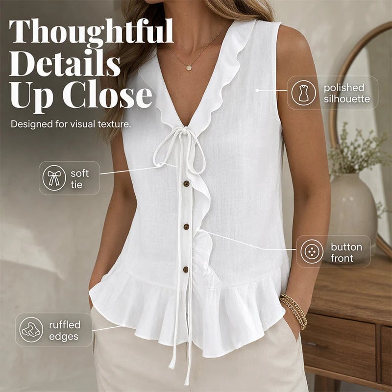 Women's Sleeveless Ruffle Trim V-Neck Top