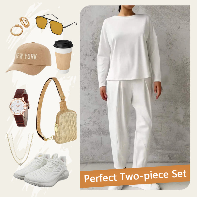 💕🤍Round-Neck Long-Sleeved Top ＆ Pants 2-Piece Set
