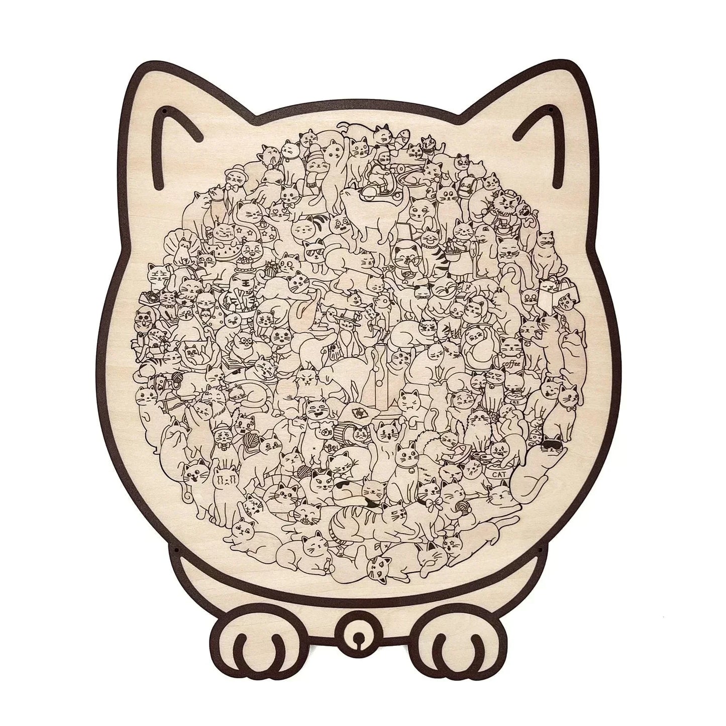 🎅🐱135-Piece Morandi-Colored Cat Shaped Wooden Jigsaw Puzzle