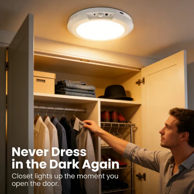 💡Rechargeable Motion Sensor Ceiling Light with Remote - Magnetic Wireless Ceiling Light Battery Powered