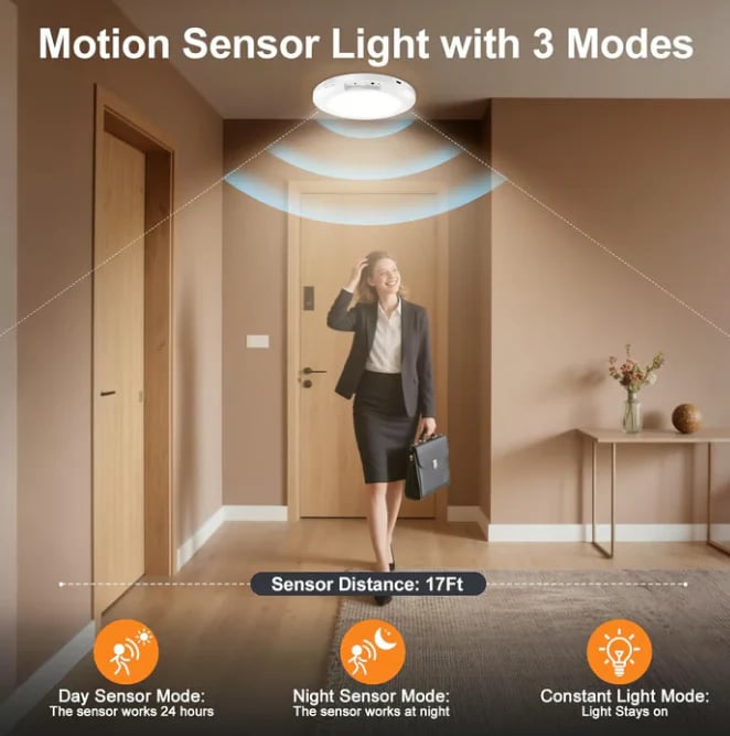 💡Rechargeable Motion Sensor Ceiling Light with Remote - Magnetic Wireless Ceiling Light Battery Powered