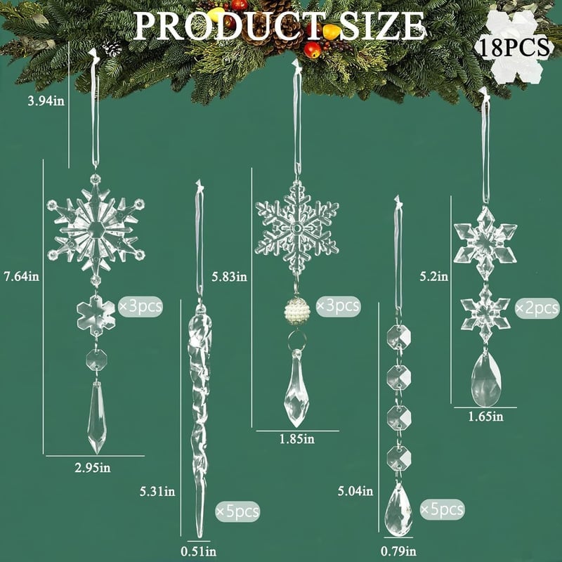 18pcs Crystal Christmas Ornaments for Christmas Tree Decorations