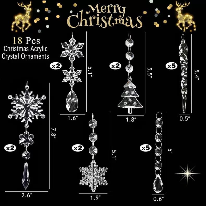 18pcs Crystal Christmas Ornaments for Christmas Tree Decorations