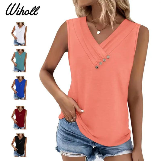 🏆💐2026 Women’s Button Down V Neck Loose Fit Tank Top