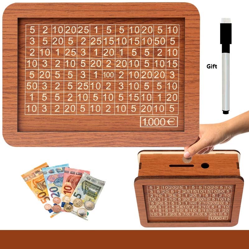 🔥Hot Sale🔥1000/3000/5000/10000 Wooden Money Box - Reusable Savings Target Bank for Home Decoration and Financial Goals