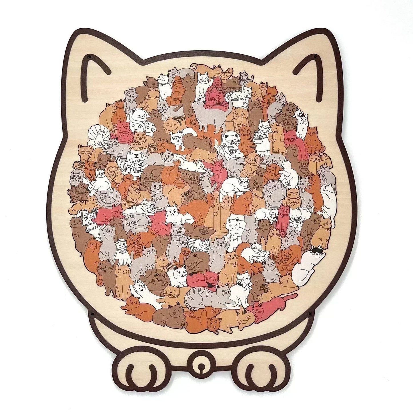 🎅🐱135-Piece Morandi-Colored Cat Shaped Wooden Jigsaw Puzzle